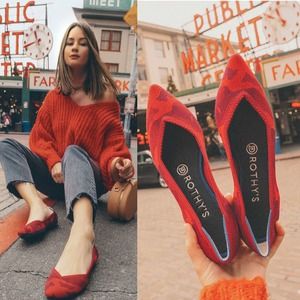 Rothy's Red Pointed Knit Flats